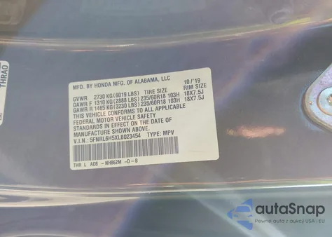 2020 Honda Odyssey Ex from USA, damaged, VIN 5FNRL6H5XLB023454